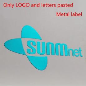 Blue metal LOGO label