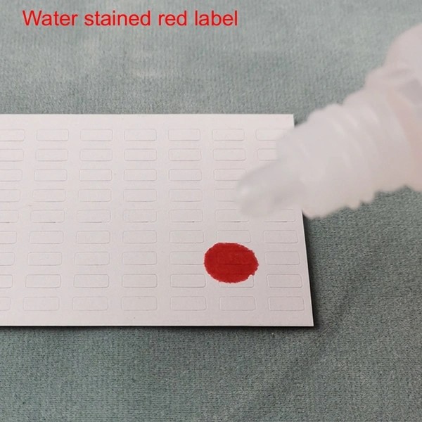 water stained red label